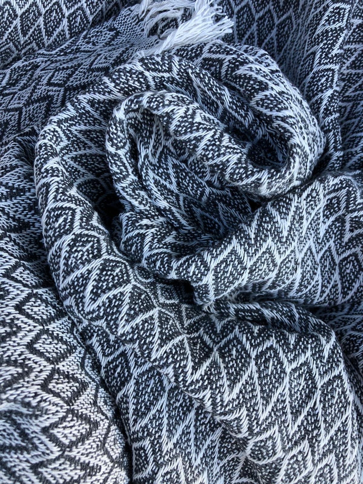 Airy Rebozo with Fringes - Gray Leaves